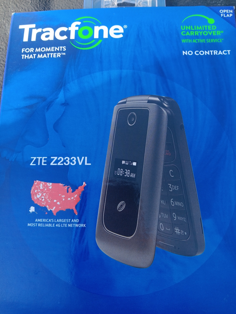 Tracfone ZTE Z233VL Flip Phone - Blue Packaging